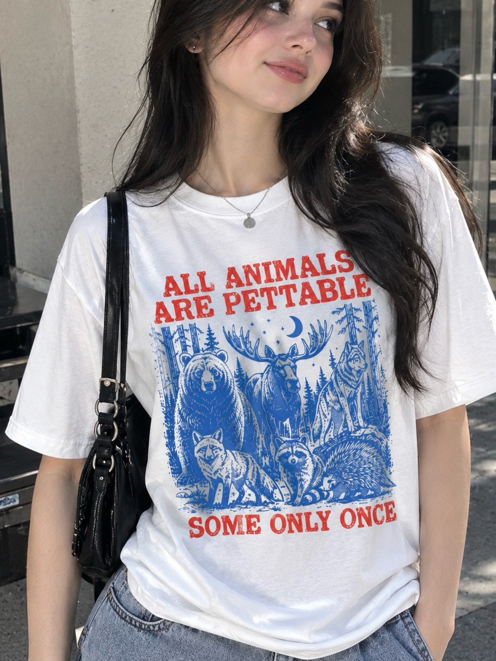 All Animals Are Pettable Some Only Once Sarcastic Camping Bear Graphic Tee